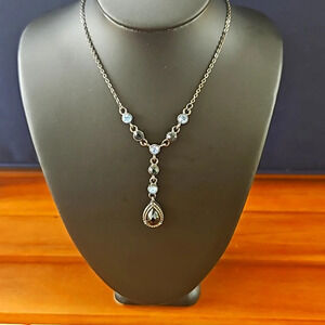 1928 Jewelry Blue Gem & Onyx Drop Y Necklace